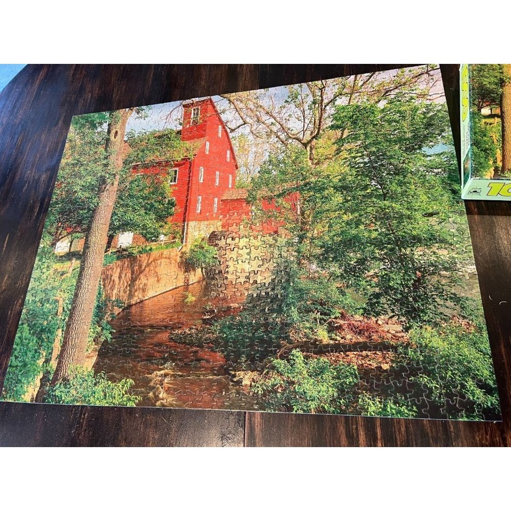 Golden Jigsaw Puzzle 1000 Piece Red Mill Landscape Scenic Americana Adult